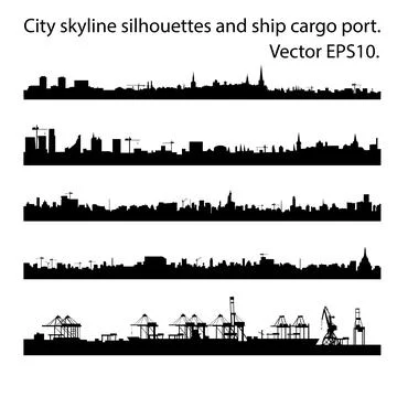 Set of city skyline silhouettes in a flat style for the footer or parallax Stock Illustration
