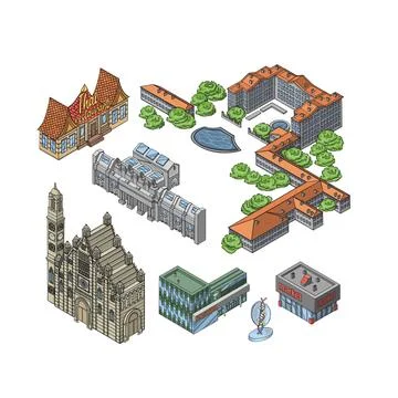 Set of city structures, buildings and transport vector Stock Illustration