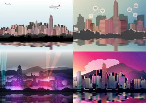 Set of Cityscape Backgrounds - Vector Illustration Stock Illustration