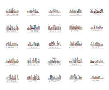 Set Of Cityscape Flat Vectors Stock Illustration
