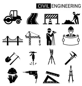 Set of civil engineering icon design for infrastructure construction Stock Illustration