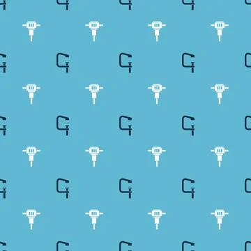 Set Clamp and screw tool and Construction jackhammer on seamless pattern. Vector イラスト素材