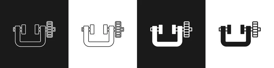 Set Clamp and screw tool icon isolated on black and white background. Locksmith Stock Illustration