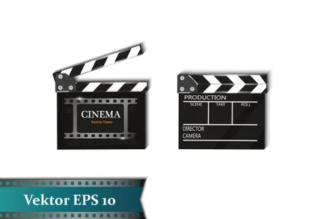 A set of clapper, on a white background with natpisyaami kamkra.Realistichesk Stock-Illustration