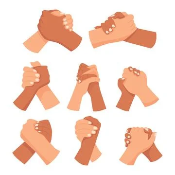 Set of clasped hands collection, hand in hand gesture, holding hands or Wre.. Stock Illustration