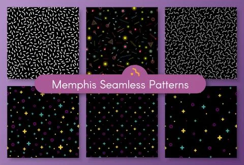 Set of classic abstract memphis seamless pattern Stock Illustration