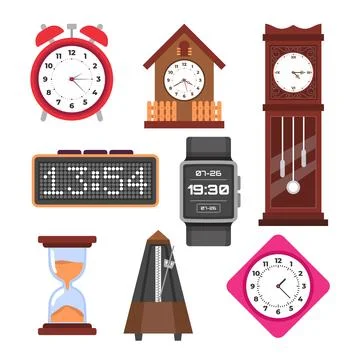 Set of Classic and Modern Clock Set Collection, mechanical, electronic, wri.. Stock Illustration