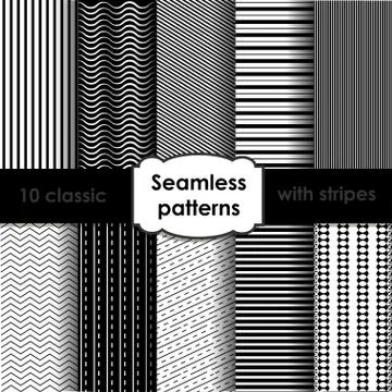 Set of classic black seamless striped patterns Stock Illustration