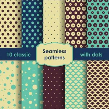 Set of classic blue seamless patterns with dots Stock Illustration
