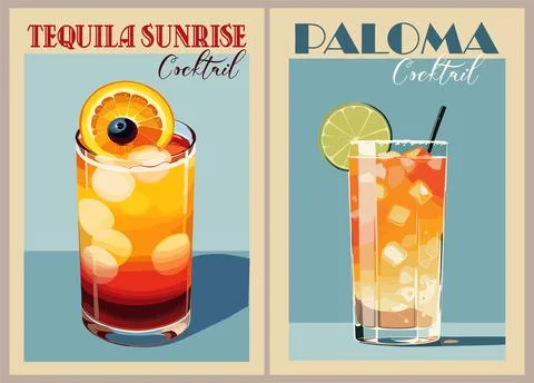 Set of classic Cocktail retro posters vector art. Stock Illustration
