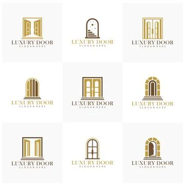 Set of Classic Door logo vector template. Creative Old Door logo design con.. Illustrazione stock