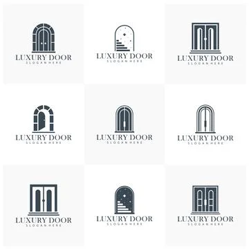 Set of Classic Door logo vector template. Creative Old Door logo design con.. Illustrazione stock