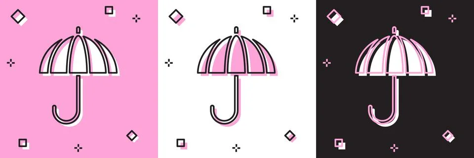 Set Classic elegant opened umbrella icon isolated on pink and white, black Stock Illustration