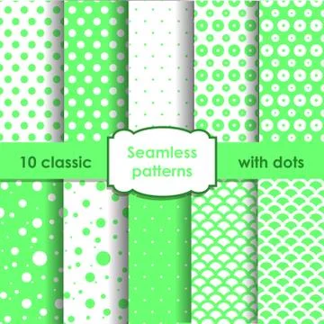 Set of classic green seamless patterns with dots Stock Illustration