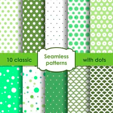 Set of classic green seamless patterns with dots Stock Illustration