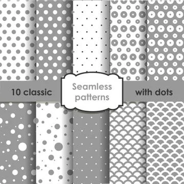 Set of classic grey seamless patterns with dots Stock Illustration