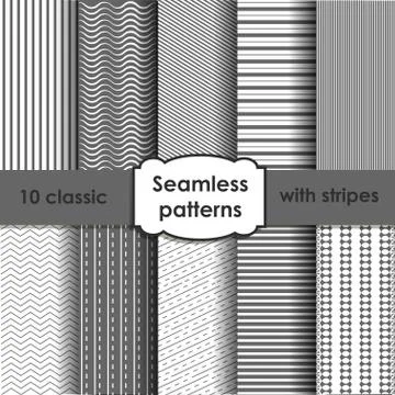 Set of classic grey seamless striped patterns Stock Illustration