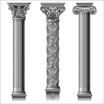 Set of classic silver columns Stock Illustration