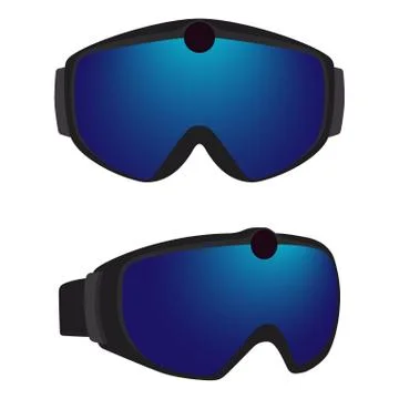 Set of classic ski and snowboard glasses with colored rims. Goggles with inte Illustrazione stock