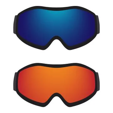 Set of classic ski and snowboard glasses with colored rims. Vector illustrati Stock Illustration