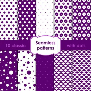 Set of classic violet seamless patterns with dots Stock Illustration