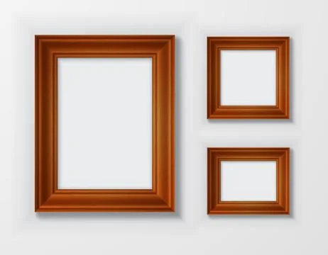 Set classic wooden frames on white background Stock Illustration
