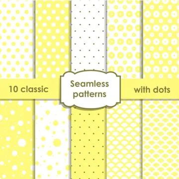 Set of classic yellow seamless patterns with dots Stock Illustration