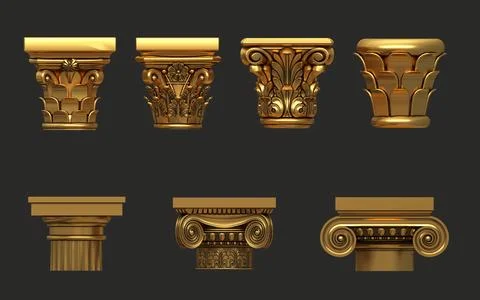 Set of classical architectural capitals of columns Stock Illustration