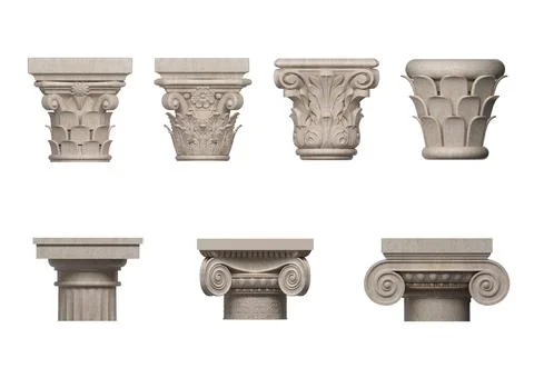 Set of classical architectural capitals of columns 스톡 사진