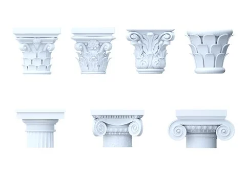 Set of classical architectural capitals of columns Stockfoto's