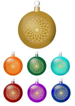 Set of classical christmas balls with fine circle gold decor. Isolated design Stock Illustration