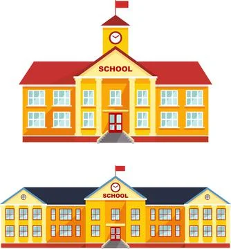 Set of classical school building isolated on white background. Vector Ilustración de archivo