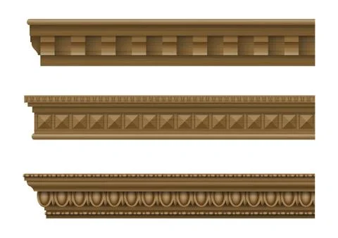 Set of classical wooden cornices Stock Illustration