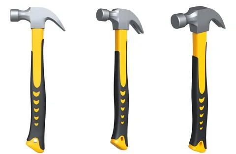 Set of claw hammers with yellow, green, and blue grips isolated on white Stock Illustration