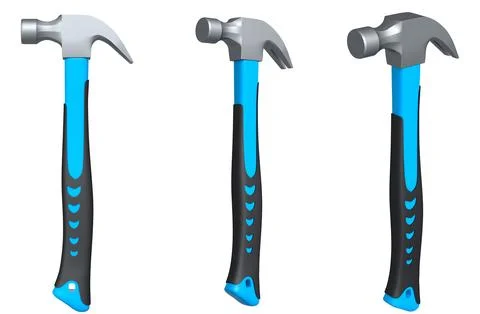 Set of claw hammers with yellow, green, and blue grips isolated on white Illustration