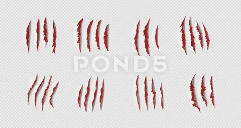 A set of claw marks. Realistic red scratches. Vector illustration on a ...