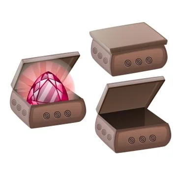 A set of clay caskets and red ruby isolated on white background. Vector cartoon Stock Illustration