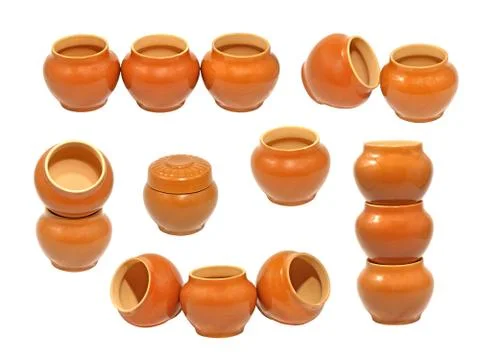 Set of clay pots.isolated. Stock Photos