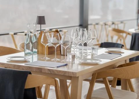 Set of clean glasses before wine tasting. Side view Stock Photos