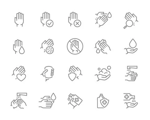Set of clean hands line icon. Healthy part of the free upper extremity, diseases Stock Illustration