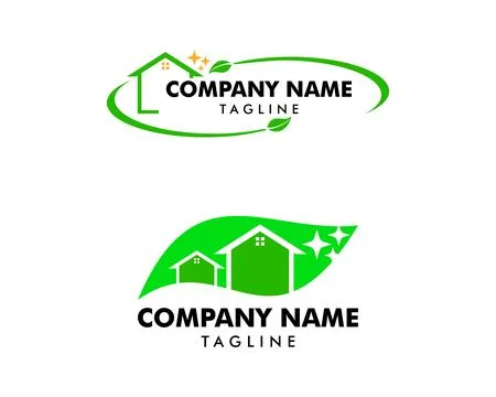 Set of Clean House logo designs with Nature leaf, Cleaning Service logo vecto Stock Illustration