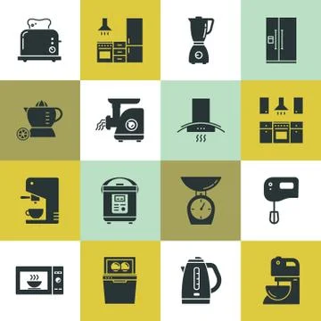 Set of clean icons featuring various kitchen utensils and cooking related Stock Illustration