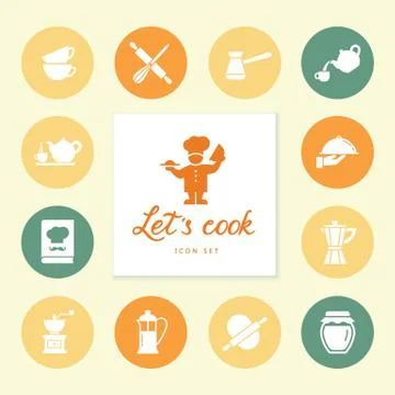 Set of clean line icons featuring various kitchen utensils and cooking related Stock Illustration
