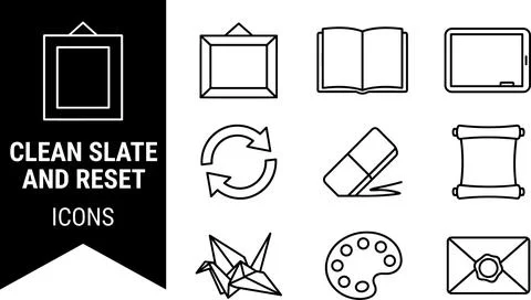 SET Clean Slate and Reset Icons Collection: Frame, Book, Tablet, Refresh Ar.. Stock Illustration