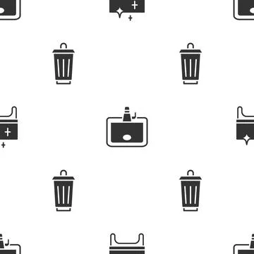Set Clean table, Washbasin and Trash can on seamless pattern. Vector Illustrazione stock