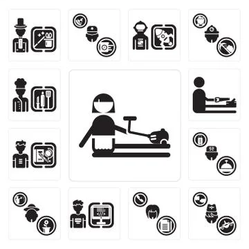Set of Cleaner, Stewardess, Secretary, Programmer, Gardener, Concierge, Stude Grats Stockgrafik