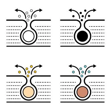Set of Cleaning pore icon, blackhead dermatology skin problem, acne skincare Stock Illustration