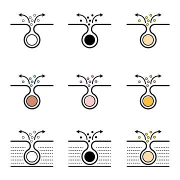 Set of Cleaning pore icon, blackhead dermatology skin problem, acne skincare Stock Illustration