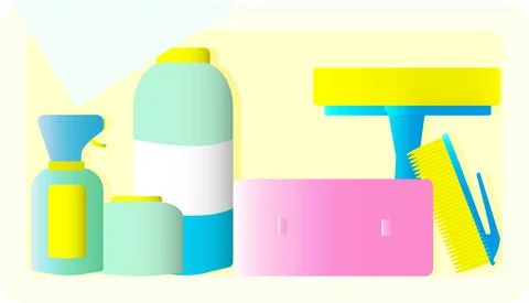Set cleaning products brushes Stock Illustration