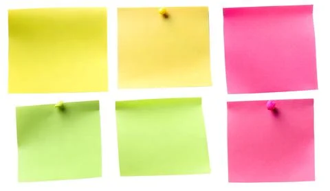 Set of clear and sticky post-it notes, notes on white background. Business .. Illustrazione stock
